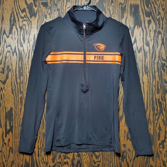 Victoria's Secret PINK Oregon State Beavers Size XS Pullover 1/2 Zip Black Orang - Picture 1 of 7